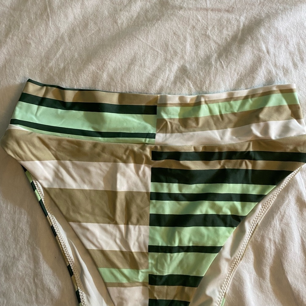 NWT Striped Multi Color High Cut Cheeky Bikini Sz Large - Picture 6 of 6